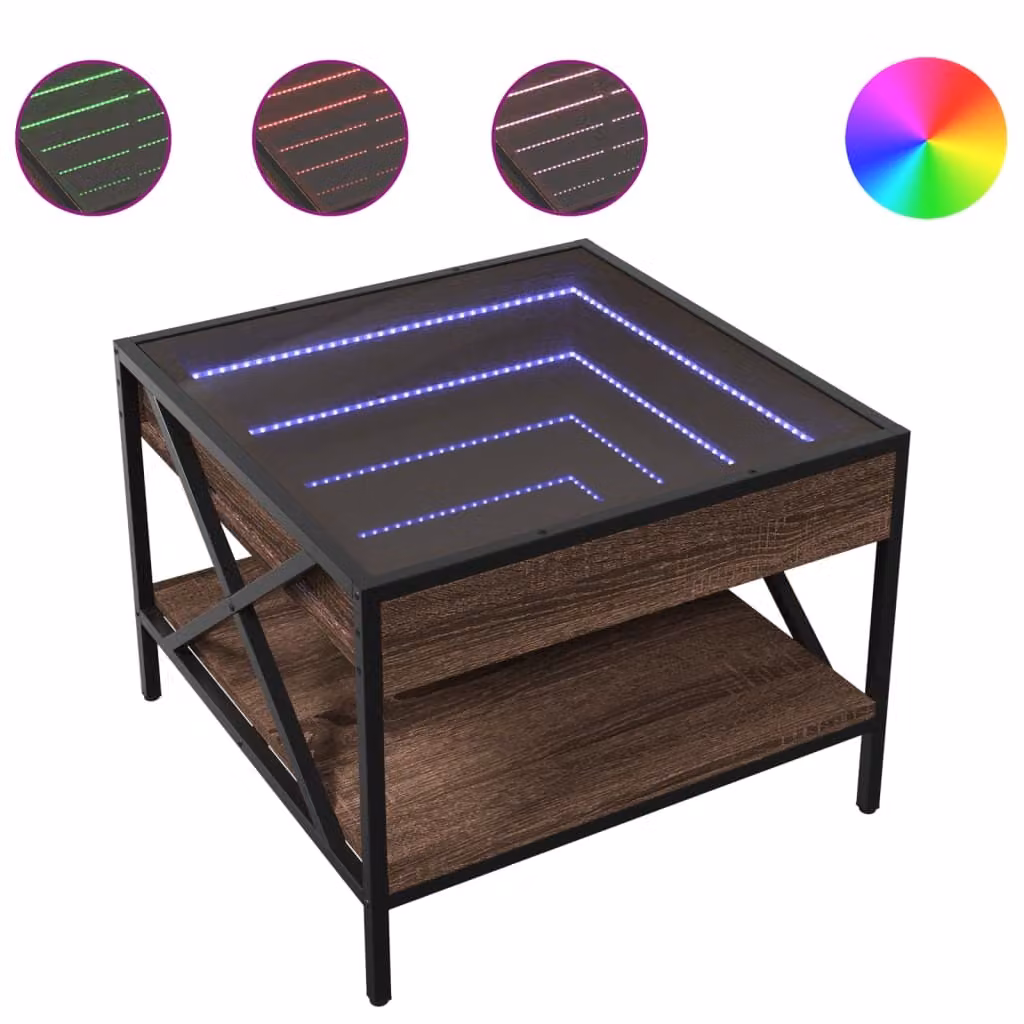 Tavolino da Salotto con LED Infinity Rovere Marrone 50x50x38 cm