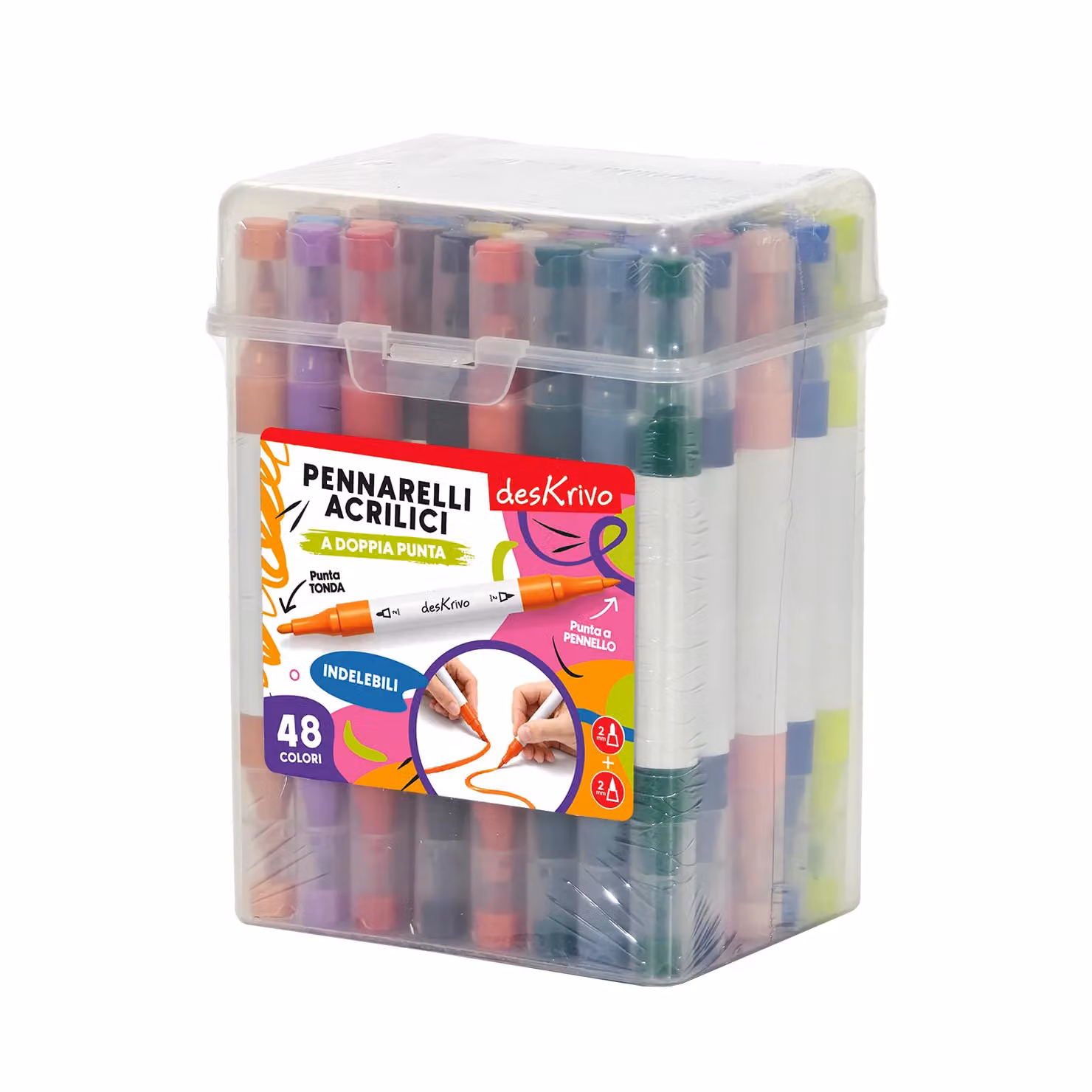 Set di 48 Pennarelli Acrilici Indelebili DESKRIVO a Doppia Punta con Punta a Pennello Multicolore – 1
