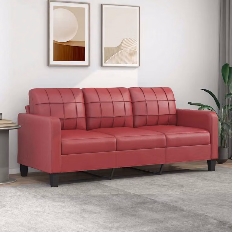 Divano a 3 posti moderno vidaXL in similpelle rosso, L: 198 cm, P: 80 cm, H: 77 cm