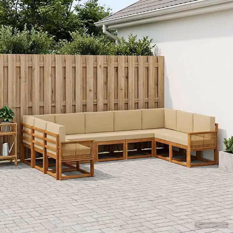 Set di divani da esterno vidaXL a forma di U composto da 9 pezzi in legno di acacia con cuscini beige e marrone