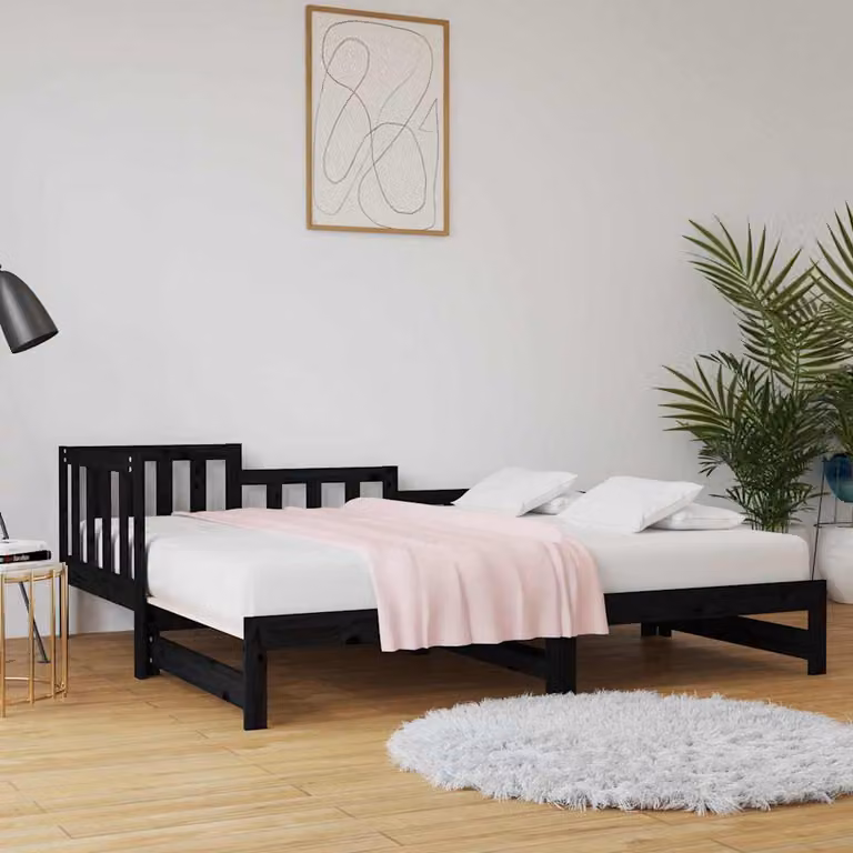 vidaXL Dormeuse Estraibile Nera in Legno Massello di Pino L/P/H: 90 x 190 x 68,5 cm