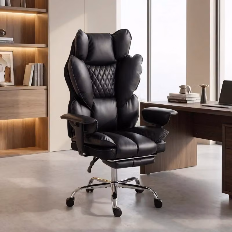 Sedia da ufficio executive REDOM reclinabile in similpelle nera con poggiatesta e braccioli – 2