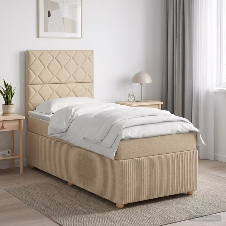 Letto Box Spring vidaXL con Materasso Ibrido e Illuminazione LED, Colore Beige, L/P: 90 x 200 cm