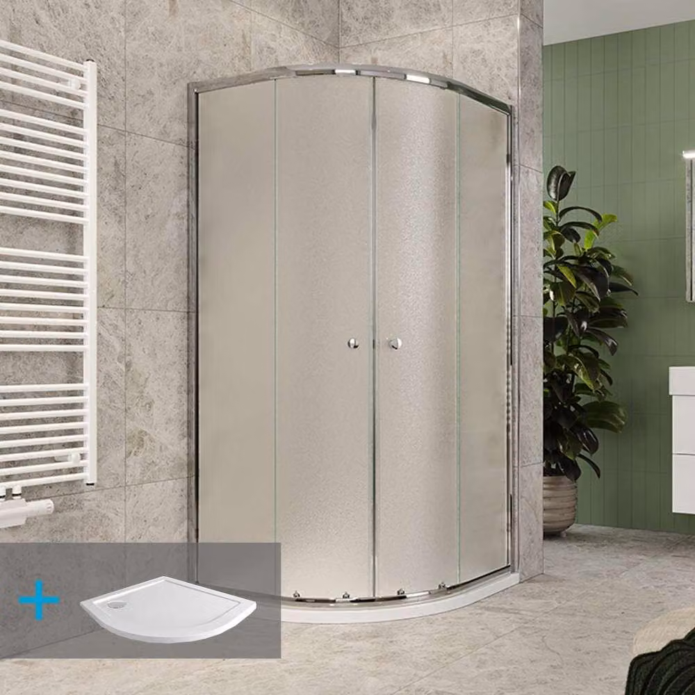 Mereo Set doccia in Kory Lite, quarto di cerchio, 90 cm, cromo ALU, vetro Grape e piatti bassi SMC - CK35131ZN