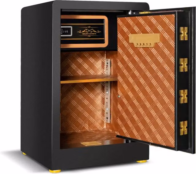 Cassaforte digitale in acciaio nero con allarme sonoro e luminoso H: 59 cm, L: 35,5 cm, P: 28,31 cm