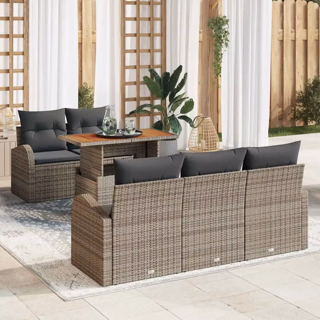 Set Divano da Giardino vidaXL 6 Pezzi Grigio con Cuscini e Tavolino in Acciaio Verniciato a Polvere – 1