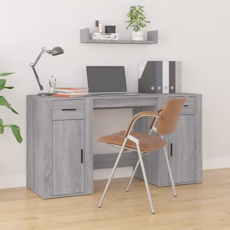 Scrivania moderna con armadietto vidaXL in legno multistrato, colore grigio