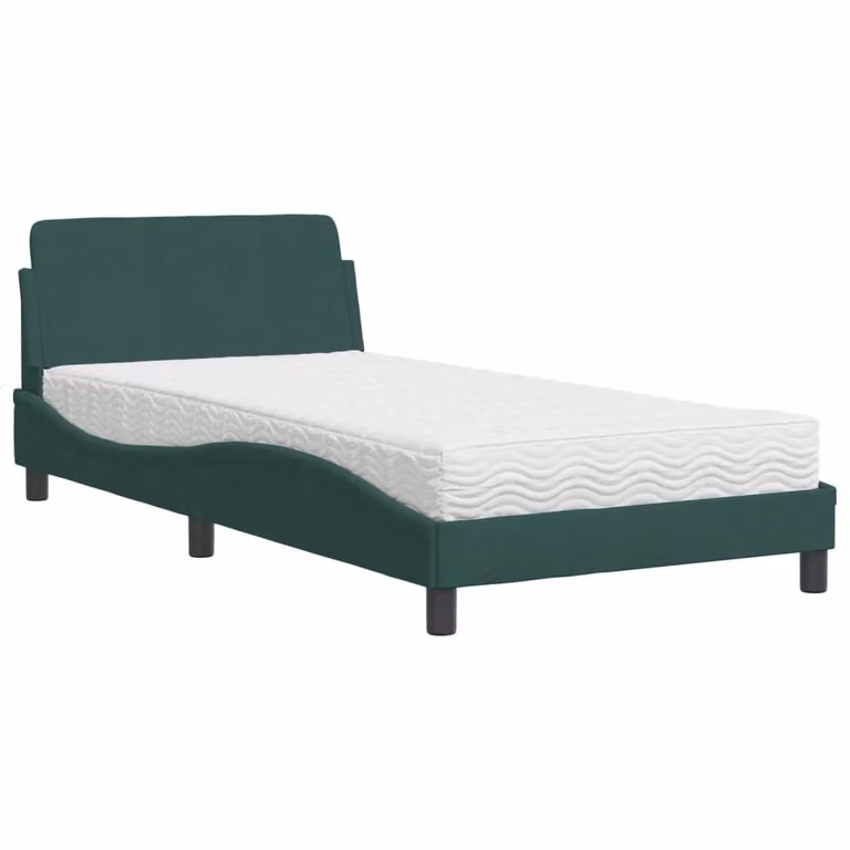 Letto con Materasso Dover Verde Scuro 100x200 cm in Velluto