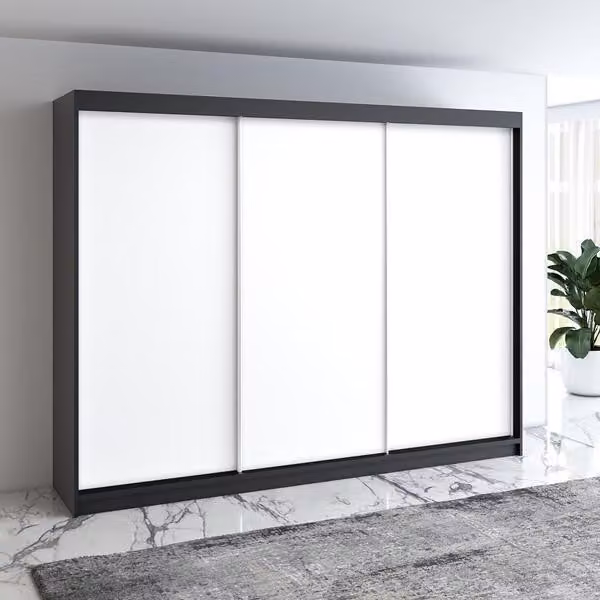 Armadio a porte scorrevoli MERO a 3 ante, 200 cm, con cassetto (Bianco, Nero, Sonoma)
