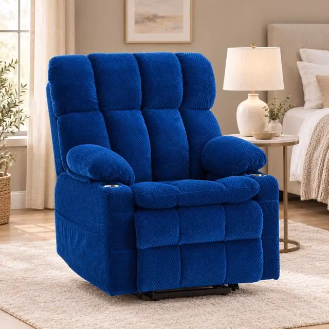 Poltrona Relax Elettrica Blu con Due Motori, Funzione Alzapersone e Massaggio a 8 Punti