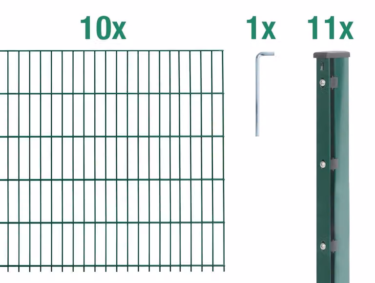 Recinzione a pannelli doppi, modello Alberts 678951, set completo da 22 elementi, rivestita in plastica, colore verde, altezza 83 cm, lunghezza 25 metri