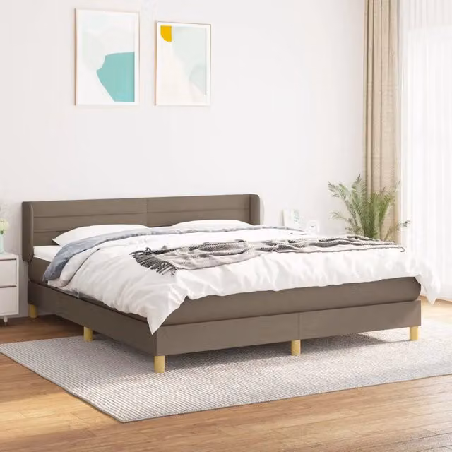 Letto Ibrido vidaXL con Giroletto a Molle e Materasso in Tessuto Beige e Bianco L/P: 180 x 200 cm