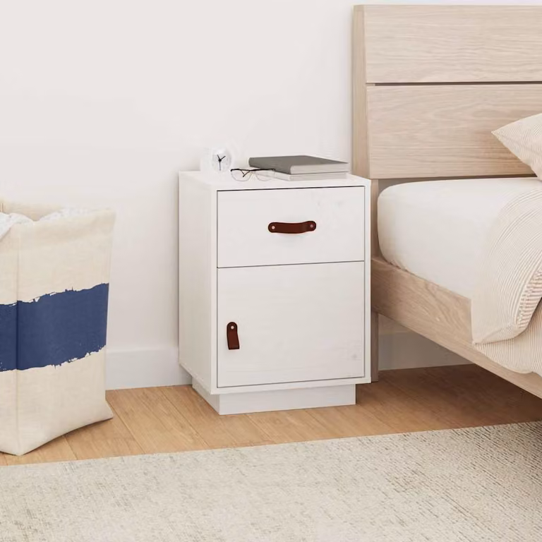 vidaXL Comodino Bianco in Legno Massello di Pino L: 40 cm, P: 34 cm, H: 55 cm