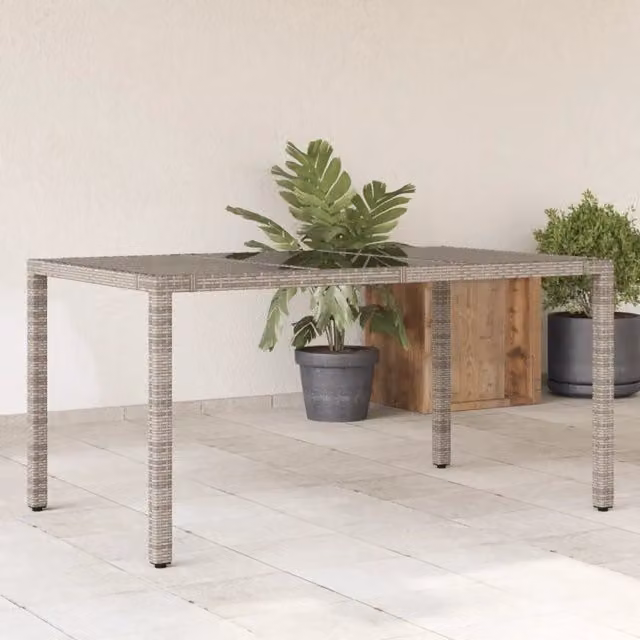 Tavolo da giardino rettangolare vidaXL in polyrattan grigio con piano in vetro L: 150 cm, P: 90 cm, H: 75 cm