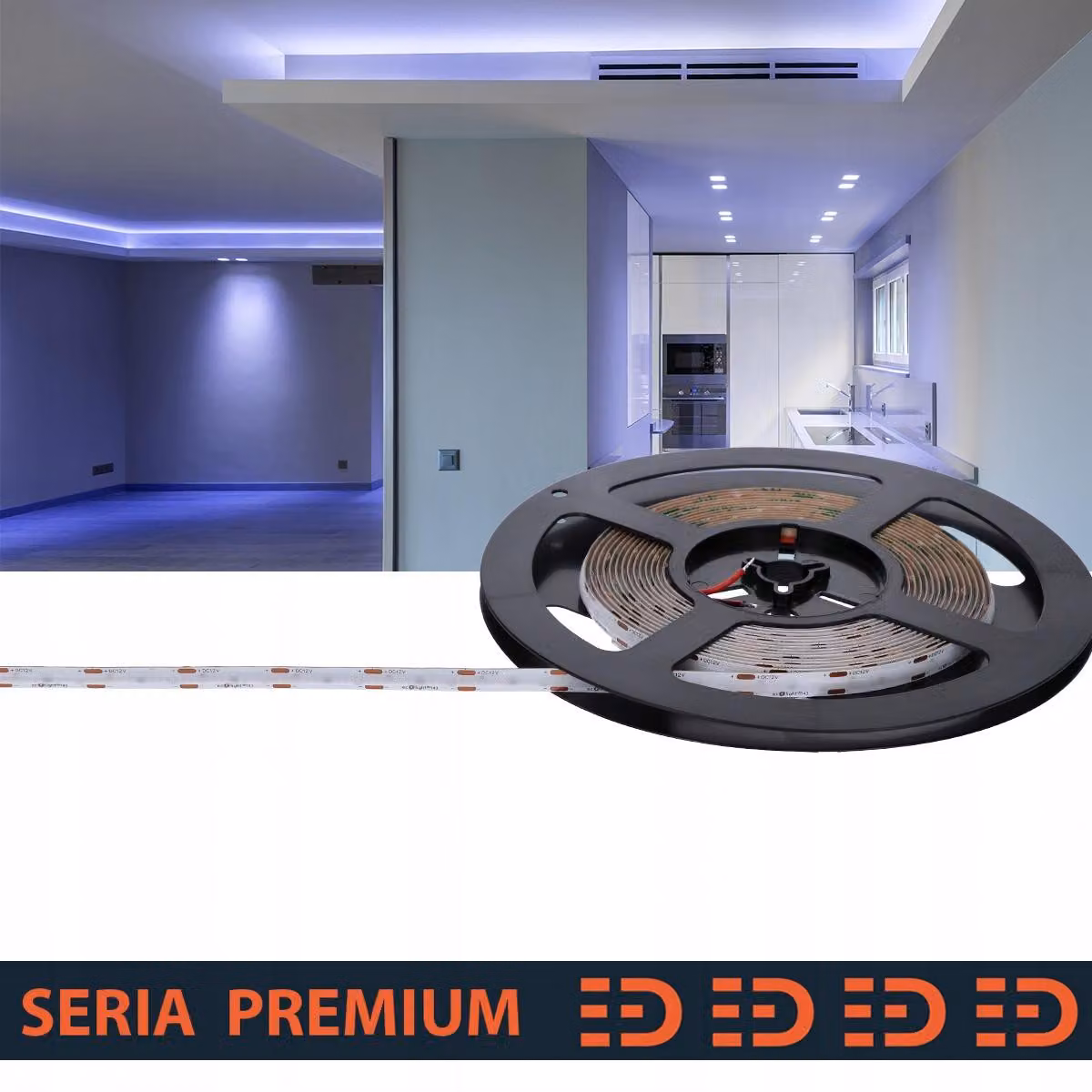 Striscia LED Prescot, tecnologia COB, colore blu, 5 metri, 480 LED per metro, 12V