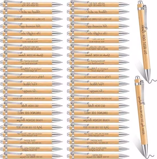 Set di 48 penne retrattili in legno con incisioni motivazionali e inchiostro multicolore per scuola e ufficio