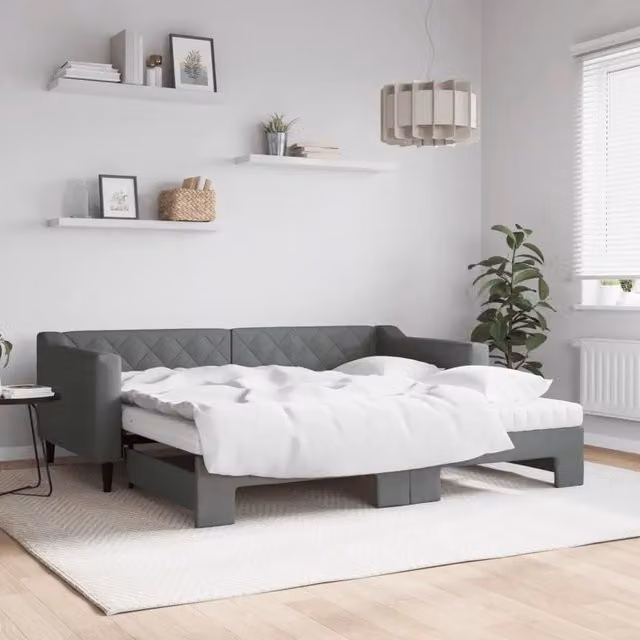 Divano Letto Estraibile vidaXL Grigio con Materasso per Soggiorno e Camera da Letto – 1