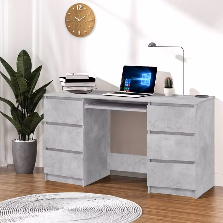 The Living Store Scrivania in cemento grigio 140x50x77 cm Materiale a base di legno