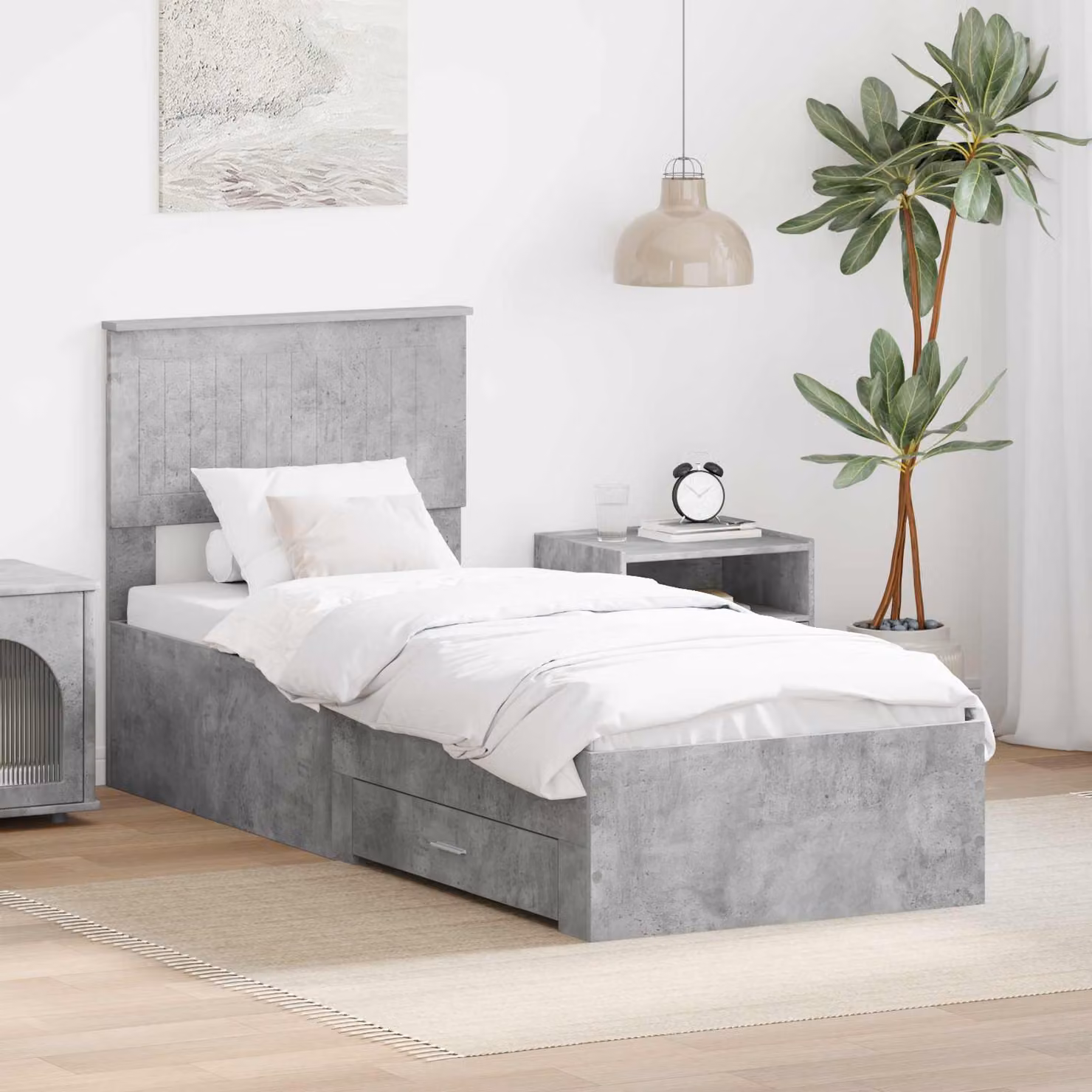 vidaXL Struttura letto moderna con cassetti in legno MDF Grigio e Argento L/P/H: 140 x 70 x 200 cm