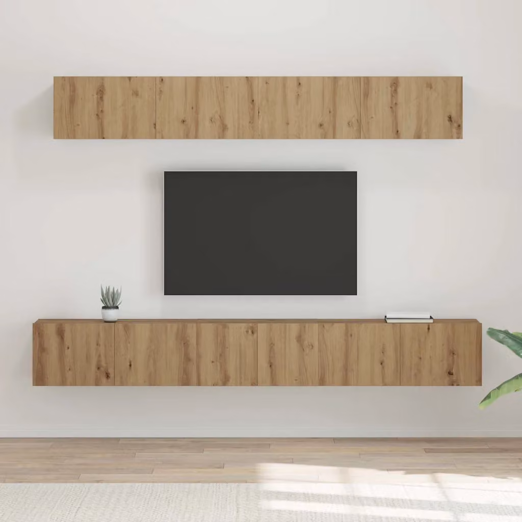 Set mobile TV moderno vidaXL in legno color rovere e beige, 5 pezzi per soggiorno – 1