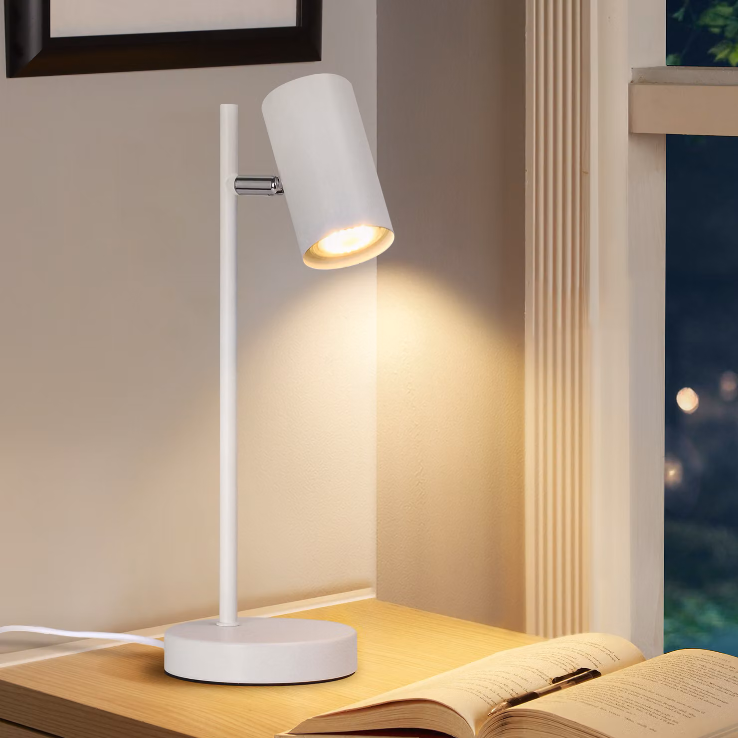 ZMH lampada da comodino camera da letto lampada da tavolo bianca - orientabile 350° GU10 lampada da tavolo comodino luce notturna lampada da tavolo in metallo lampada da lettura con soggiorno scrivania studio