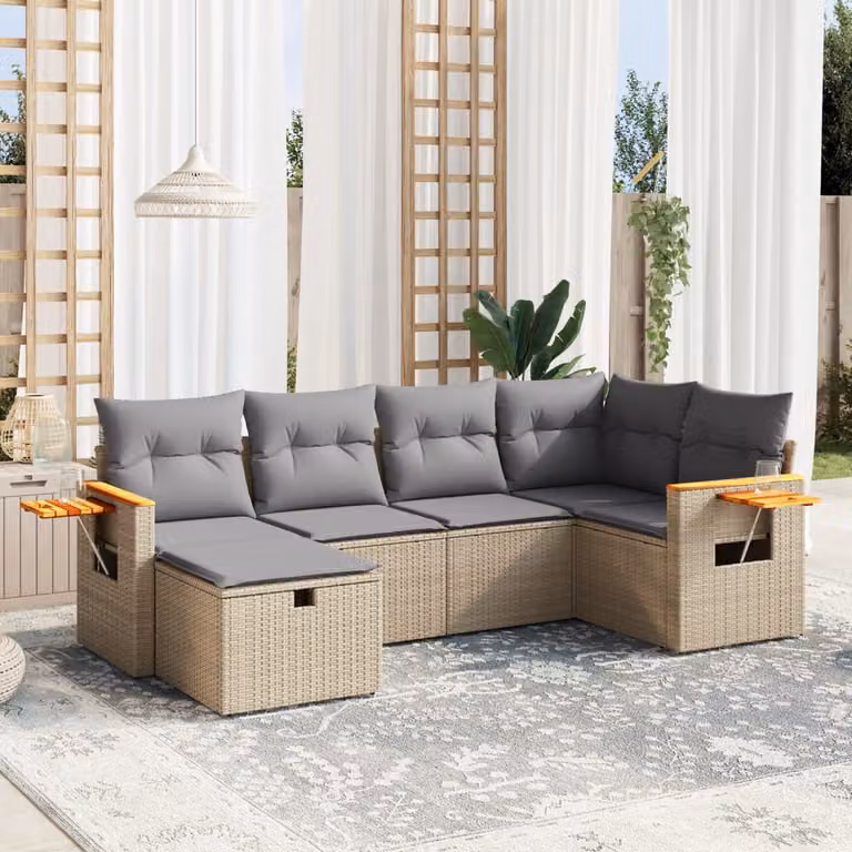vidaXL Set Divano da Giardino a L 6 pz in Polyrattan con Cuscini Beige e Grigio