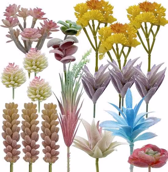 Assortimento di piante grasse artificiali, 18 pezzi, senza vaso, per giardini interni e decorazioni d'interni