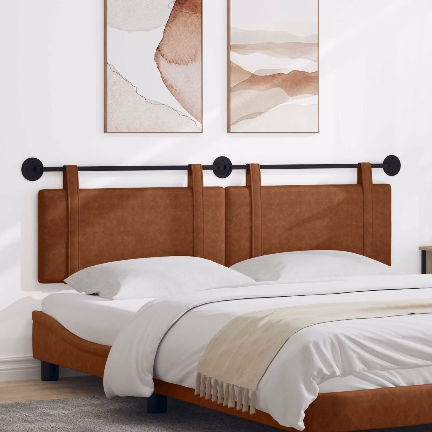 Testiera sospesa vidaXL in similpelle marrone con pannello imbottito per camera da letto L: 170 cm, H: 55 cm, P: 7,67 cm
