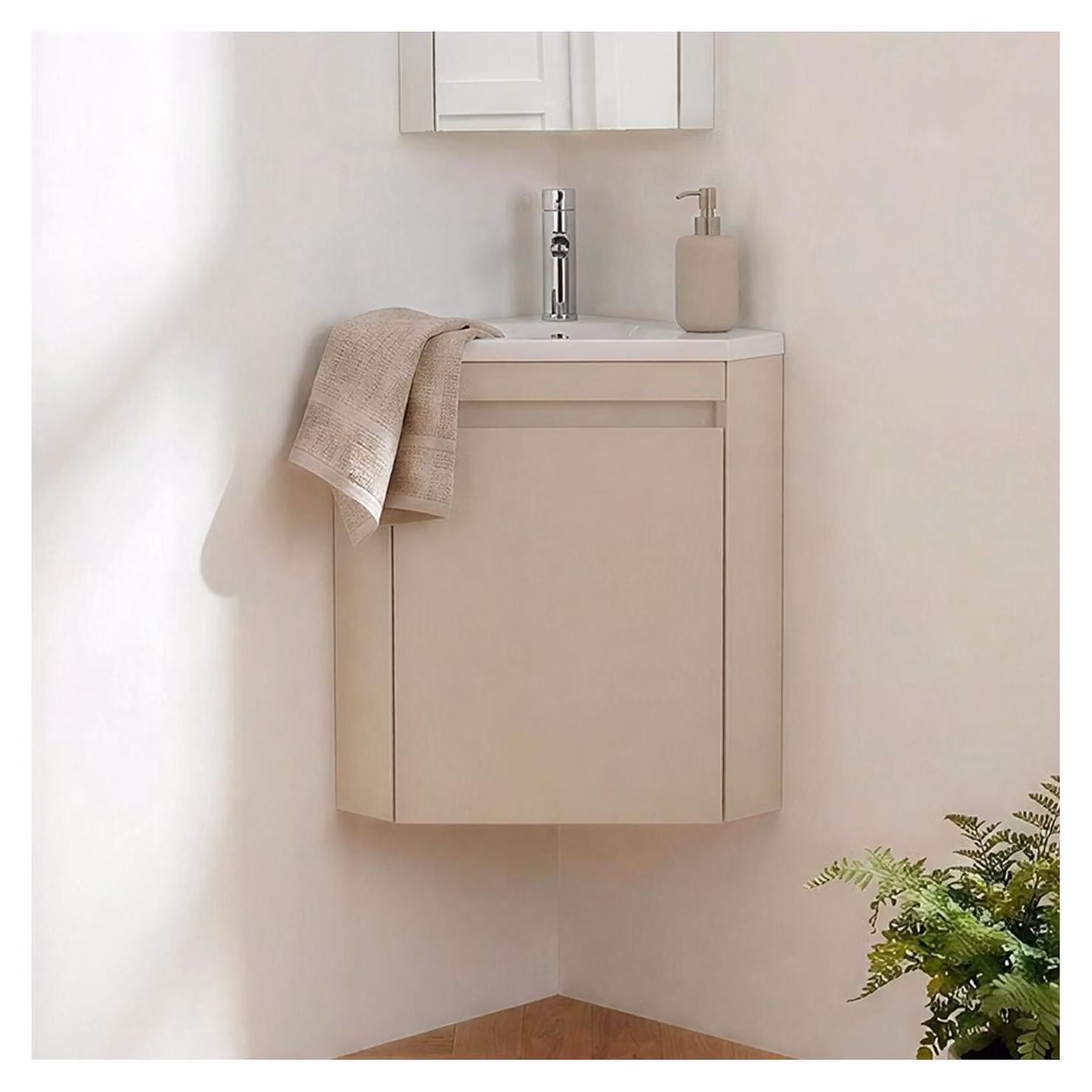 Mobile lavamani angolo con lavabo in resina e rubinetto cromo LISA