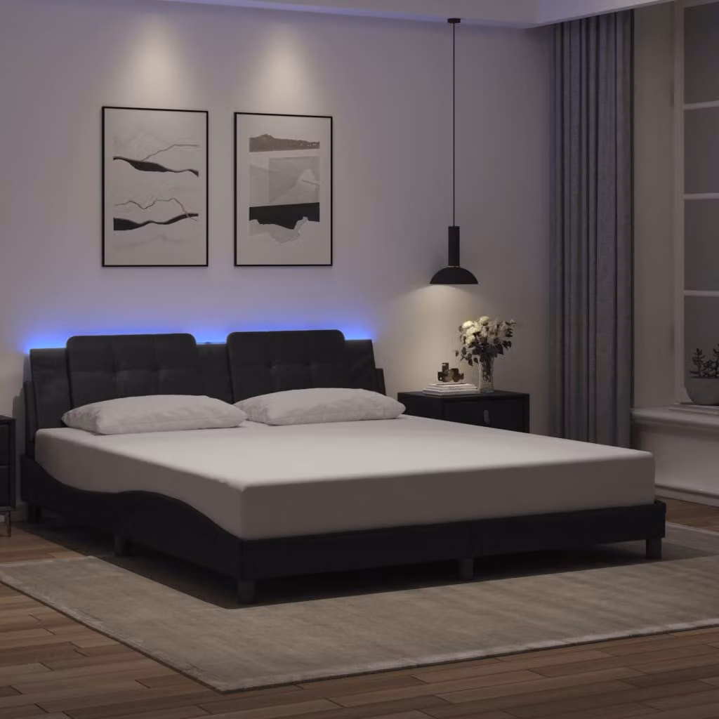 vidaXL Giroletto Zadar Nero con LED e porta USB in ecopelle, L/P/H: 180 x 200 x 185 cm – 1