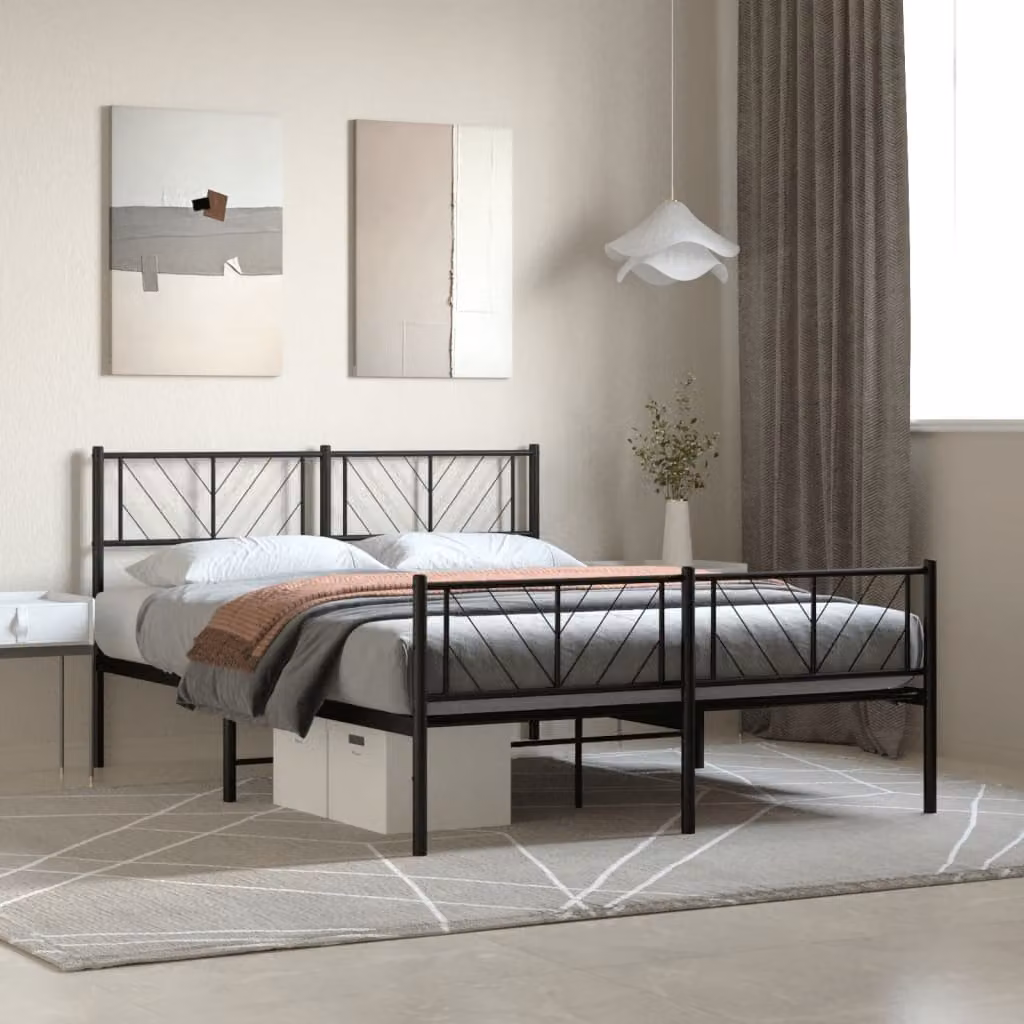 vidaXL Giroletto in metallo nero con testiera e pediera L/P/H: 140 x 190 x 90 cm