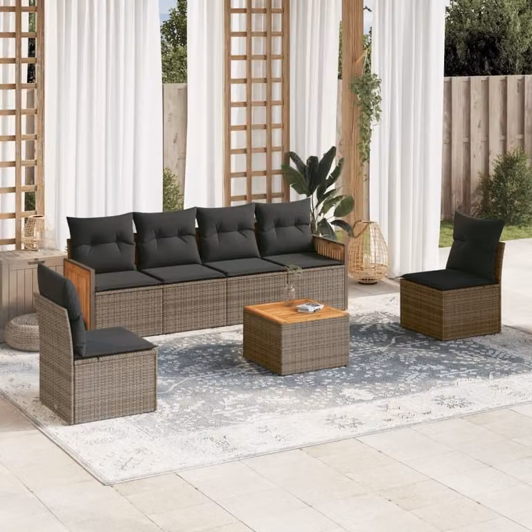 Maison Exclusive - Set da giardino 7 pezzi con cuscini in polyrattan grigio