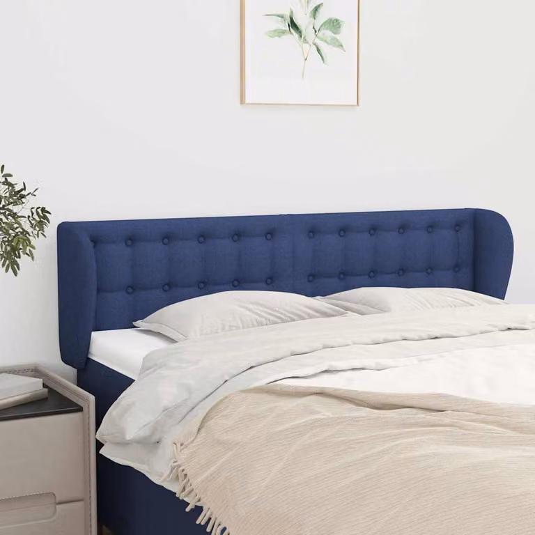 Testiera ad orecchio vidaXL in tessuto blu con struttura in legno L: 147 cm, P: 23 cm, H: 78-88 cm