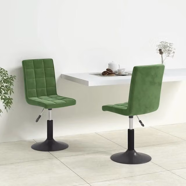 Set di 2 sedie da pranzo girevoli a 360 gradi vidaXL in velluto verde con struttura in metallo e plastica per soggiorno o sala da pranzo – 1