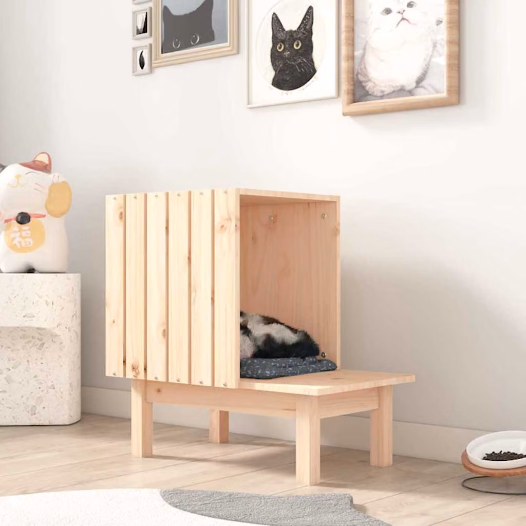 vidaXL Casetta per Gatti in Legno di Pino Rustico, Colore Marrone, L 60 cm x P 36 cm x H 60 cm