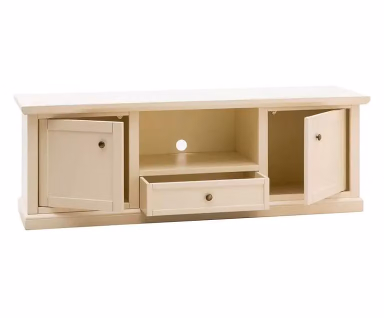 Porta TV Mobili 2G in legno stile shabby chic bianco e beige con 2 ante L: 160 cm, P: 46 cm, H: 56 cm