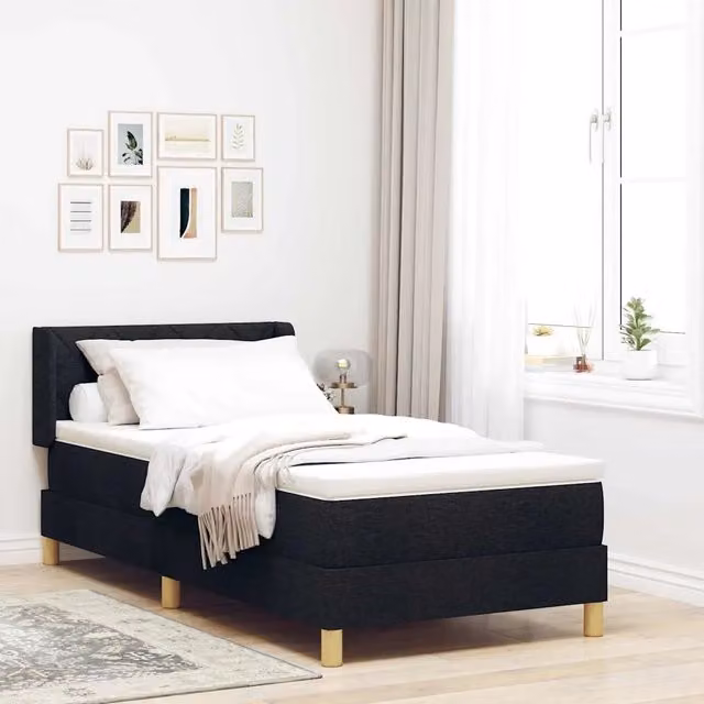 Letto a molle con materasso-Struttura Letto con Materasso Nero 200 x 90 cm Poliestere 153001
