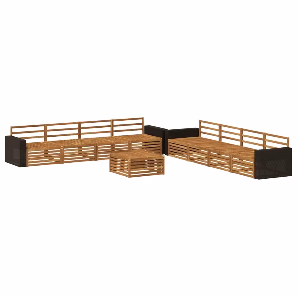 Set di divani da esterno a forma di U vidaXL in legno di acacia marrone con cuscini e tavolino da caffè – 2