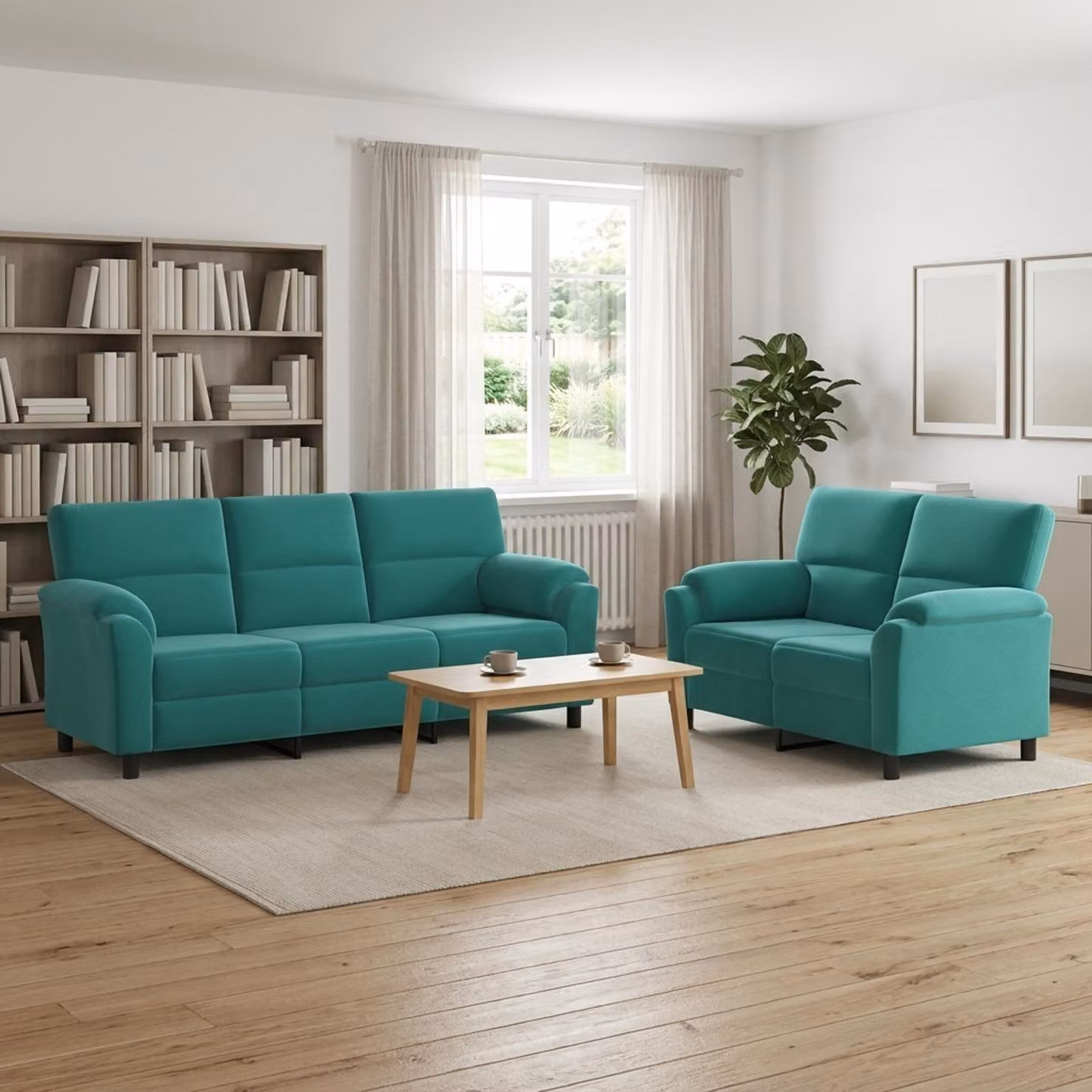 Set di 2 divani moderni vidaXL in velluto turchese con struttura in metallo nero