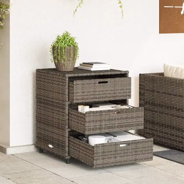 Armadietto da giardino moderno vidaXL in rattan e metallo grigio L: 55 cm, P: 59 cm, H: 69 cm