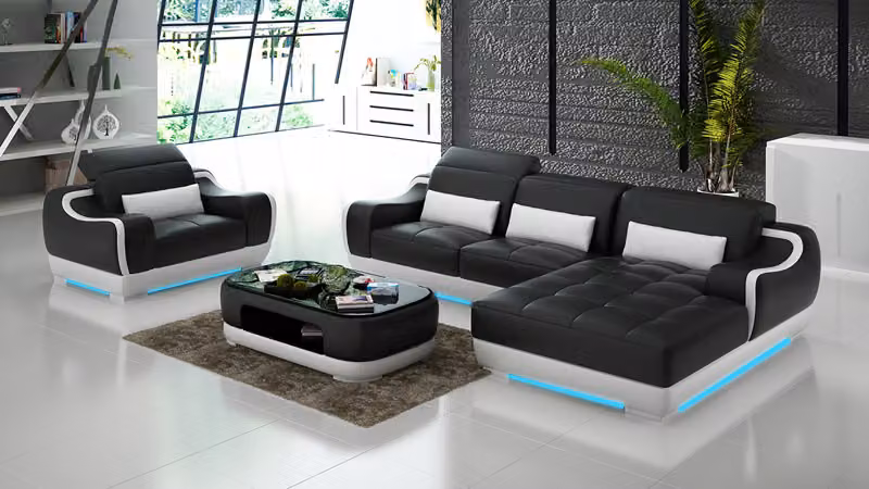 Ledersofa Couch Wohnlandschaft Ecksofa + Sessel Garnitur Modern Sofa USB 8025E