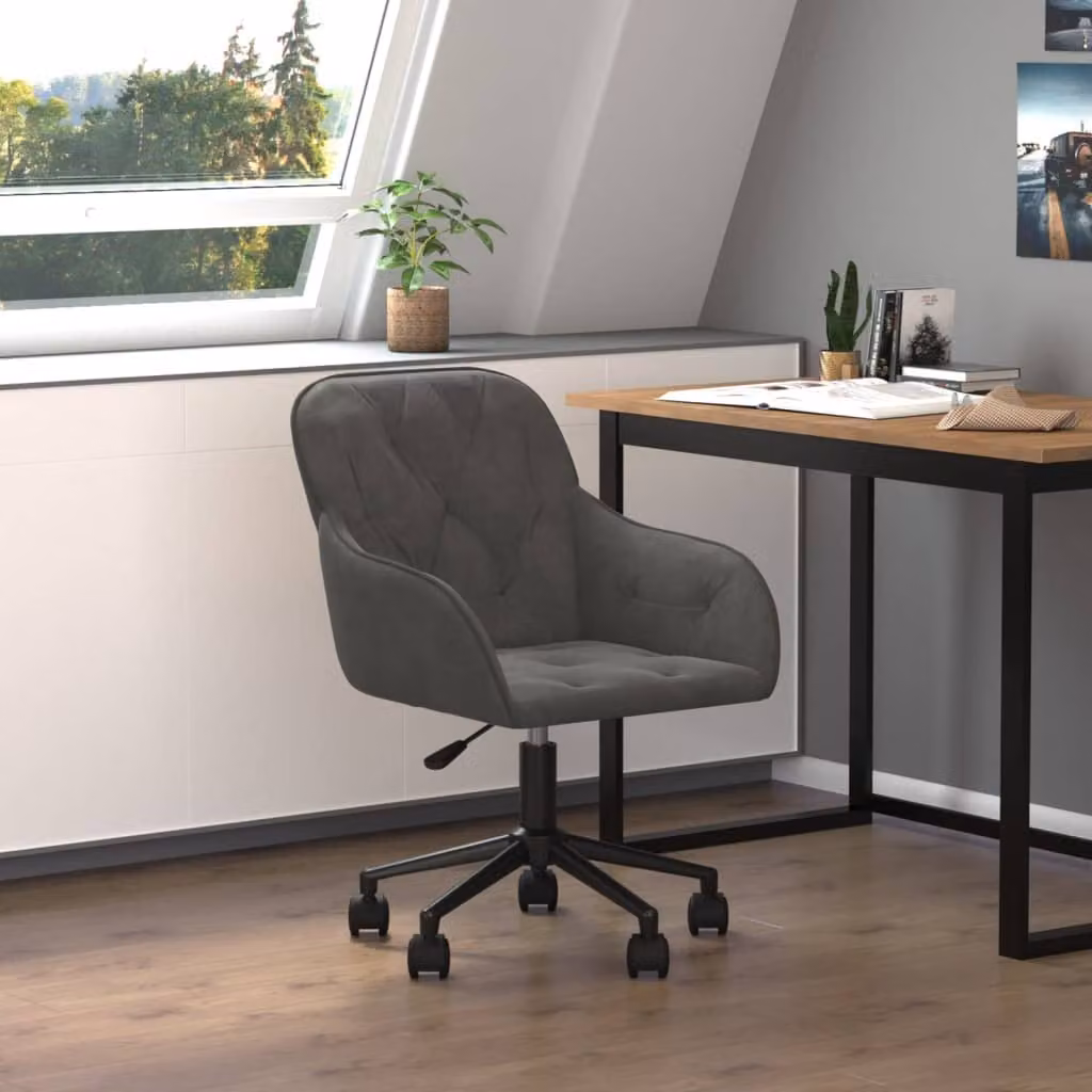 The Living Store sedia da ufficio girevole in velluto grigio scuro