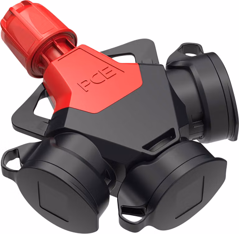 Distributore di contatti di protezione PCE TopTaurus2, a 3 vie, IP54, nero/rosso