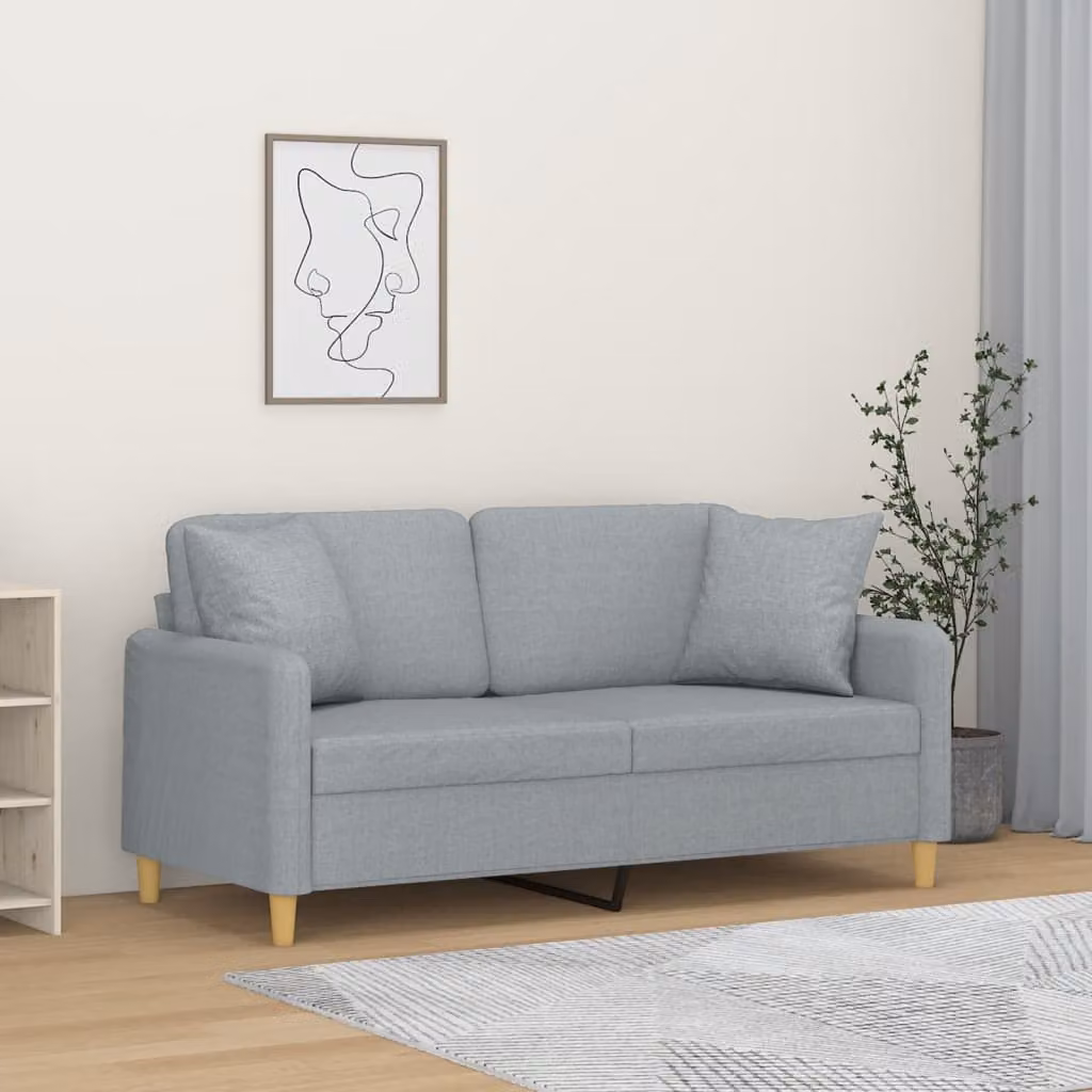 vidaXL Divano a 2 Posti Moderno in Tessuto Grigio con Cuscini e Struttura in Metallo per Soggiorno – 1