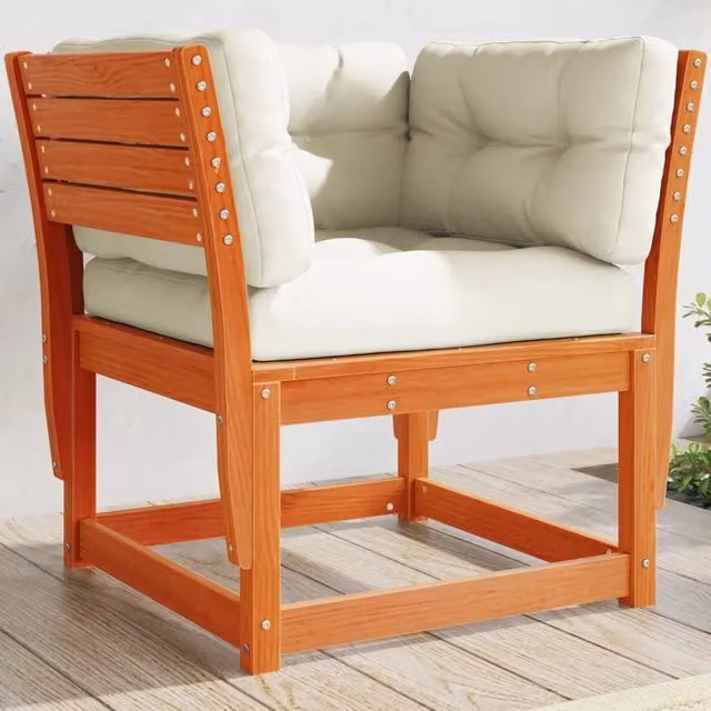 Divano da giardino vidaXL in legno di pino con braccioli e cuscini, colore marrone e bianco