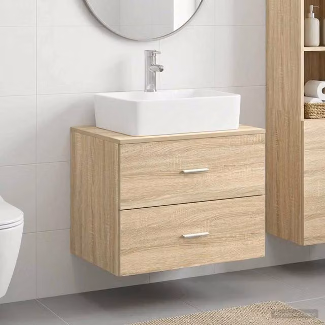 Mobile lavabo da bagno moderno vidaXL in legno MDF marrone con cassetti interni e ante