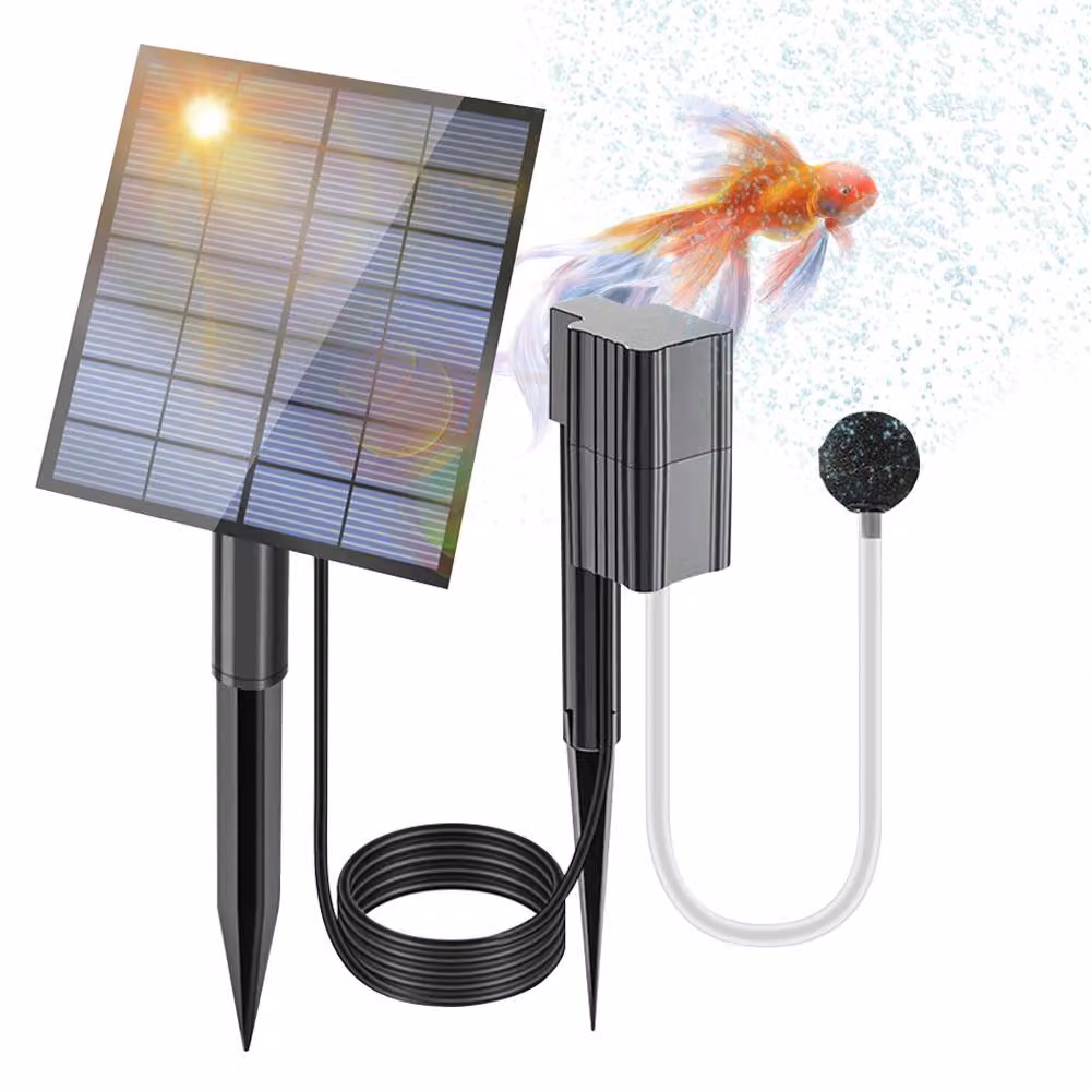 Aeratore solare per laghetto da 2,5 W/7 V, pompa dell'aria ossigenante da 0,6 l/min con 1 pietra porosa e picchetto da terra, per giardino, pesci e idrocultura all'aperto