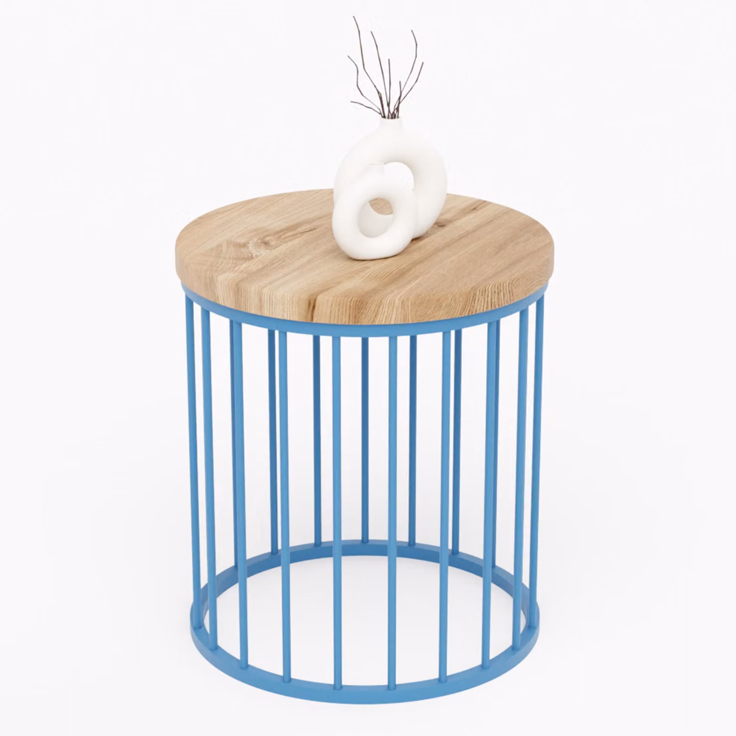 LAMO Manufaktur Tavolino da salotto rotondo in legno e metallo 40 x 42 cm - Tavolino da caffè, tavolo soggiorno, tavolinetto da salotto - Tavolo rotondo, design moderno - Colore: noce, gambe: blu