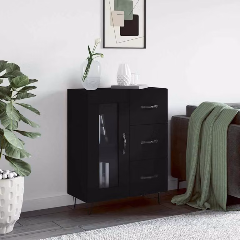 Credenza nera vidaXL in legno e metallo con montaggio a parete L: 69,5 cm, P: 34 cm, H: 90 cm