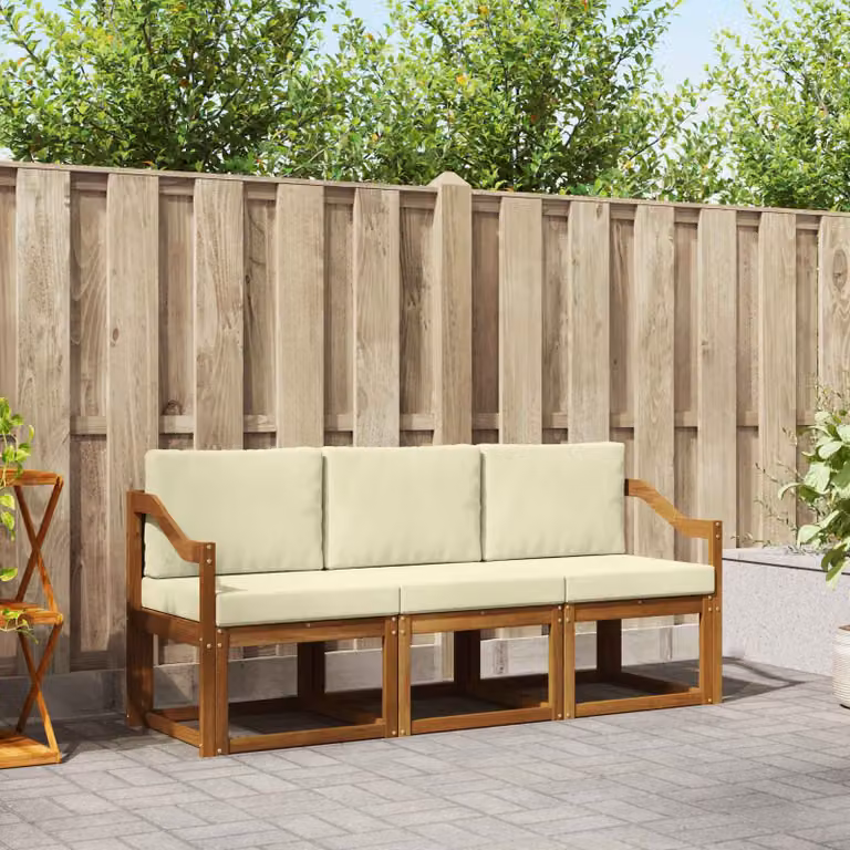 Set di divani da esterno vidaXL in legno di acacia con cuscini, colore beige e marrone